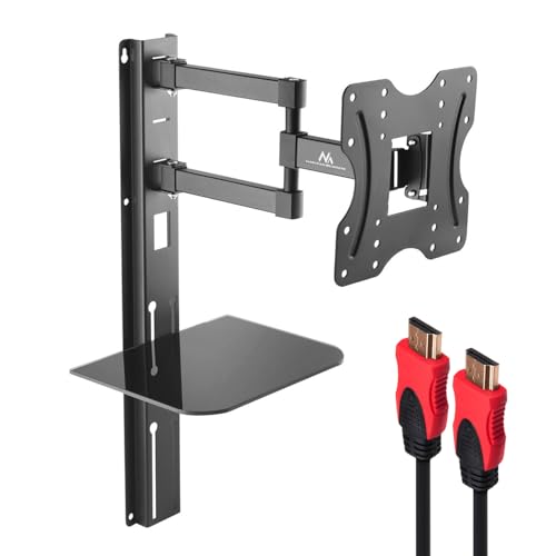 Maclean MC-771 Support mural pour téléviseur 23 à 42 avec étagère | Câble HDMI 2.0 en kit 1,8 m | 200 x 200 VESA OLED QLED LCD LED Plasma Support TV universel jusqu'à 30 kg