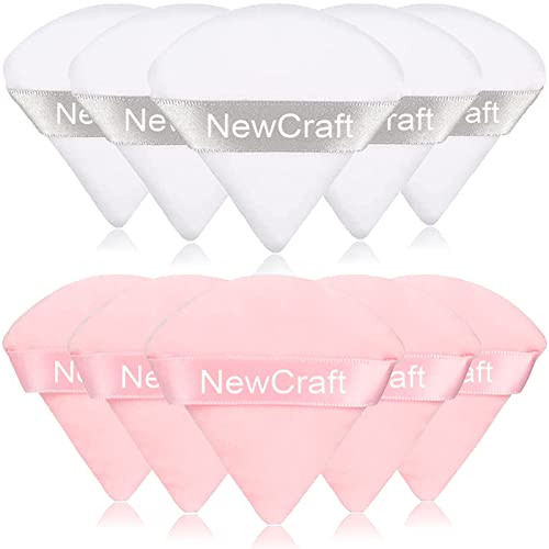 NewCraft Powder Puffs Set of 10 for Face Powder, Triangle Makeup Powder Puff Soft Velour Loose Powder Mineral with Delicate Ribbon, Mini Cosmetic Setting Puff Cute Beauty Make Up Tool