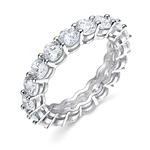 Gemsme 18K White Gold Filled Cubic Zirconia Eternity Band Ring for Women Size 5-10