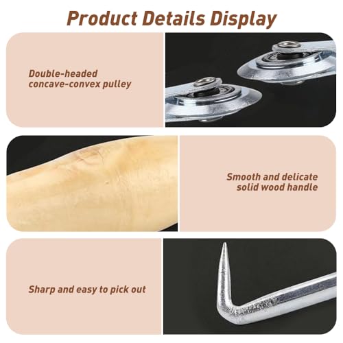 Riisoyu Fensterfliegengitter Reparatur Werkzeug, Doppelrad Dichtungseinroller mit Holzgriff 15m x 5mm Gummi Kederband Einzieher Einroller für Keder Spline Roller für Fliegengitter Insektenschutz (3)