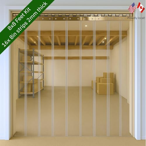 Image of Byson PVC Strip Curtain Door Kit 8 x 8 Feet (2.4 x 2.4 Meters) Coldroom Vinyl Clear Plastic Curtain Kit with 16 Strips (2mm Thick and 200mm Wide)