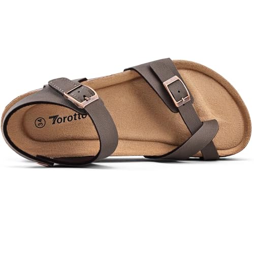 Image of Torotto Girls Boys Sandals with Cork Footbed Adjustable Buckle Summer Slides Flip Flops Open Toes Flat for Kids Toddler