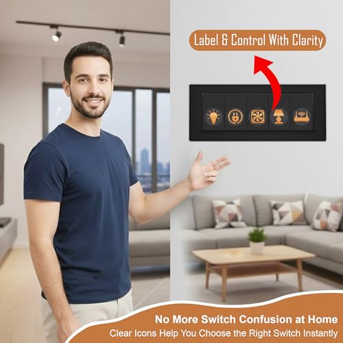 Image of GLUN Electric Board Switch Stickers, All Types 60+ Appliances Icons 600 Stickers Set, Premium Rose Gold Colours for Switch Stickers, Non-Faded Clear Visible Icons