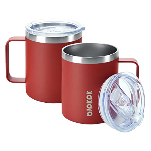 Image of BJPKPK 14oz Coffee Mug with Handle 2 Pack,Stainless Steel Insulated Coffee Mug with Splash Proof Lid-Red