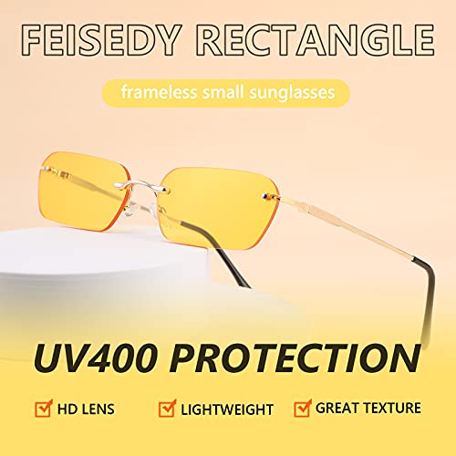 Image of FEISEDY Rimless Sunglasses Y2K Retro Small Narrow Clear Eyewear Vintage Rectangle Sunglasses for Women Men B2643