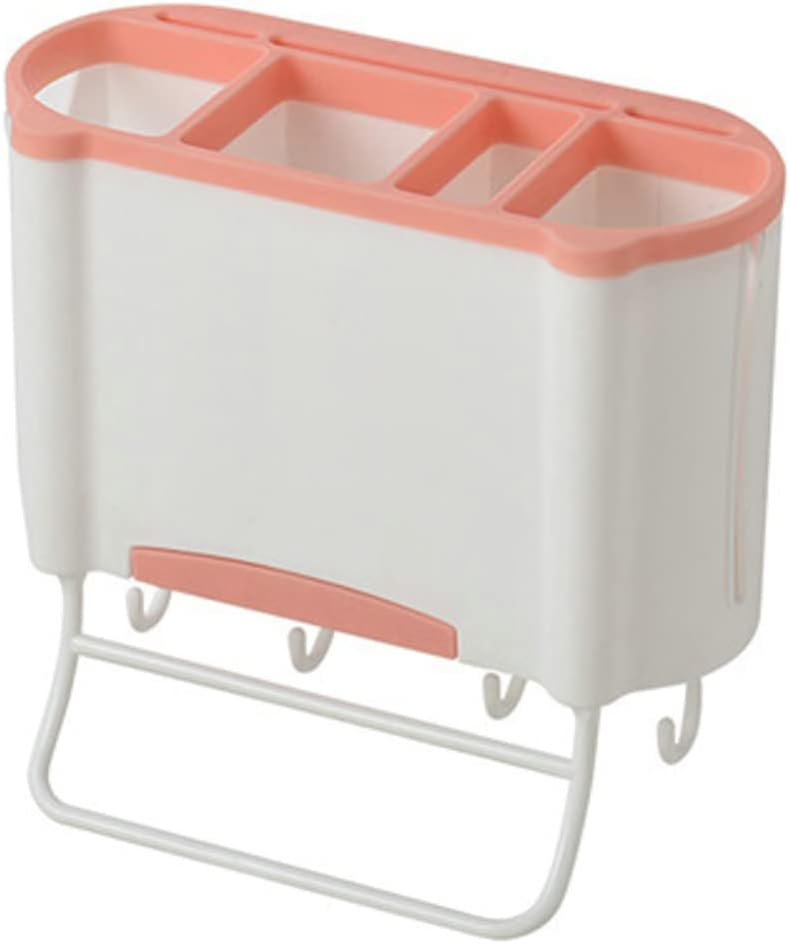 Multifunction 4 Hooks Kitchen Detachable Storage Rack Multi-Function Towel Trash Bag Knife Scissors Storage Shelf Punch Free Holder Pink