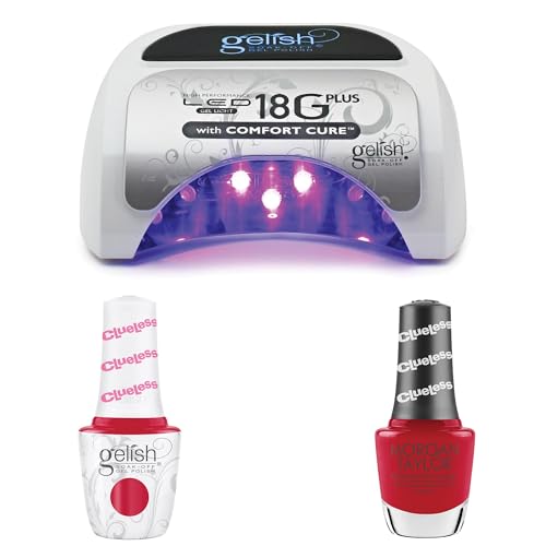 Gelish 18G Plus LED Light Bundle, Includes Red Punch Creme Gel Polish and Lacquer Duo