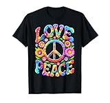 Colorful Flowers Love Peace Sign 60s 70s Tie Dye Floral T-Shirt