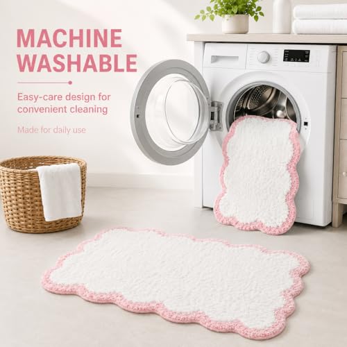 Inshere Scalloped Pink Bath Rug, Cute Bathroom Rug, Soft Absorbent Quick Dry Bath Mat, TPR Non Slip Backing, Microfiber Mat for Shower Tub Sink Vanity 20" x 31.5" by Inshere - Used condition - Image 7