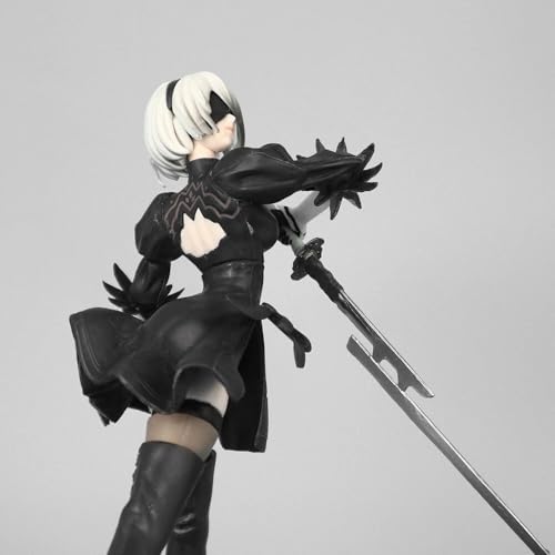 Image of NieR:Automata YoRHa No.2 Type B (2B) Battle Stance Anime Figure | 18cm Black Combat Dress & Greatsword Pose Action Figurine for Table, Desk, Shelf & Display | Gift for Anime & Gaming Fans
