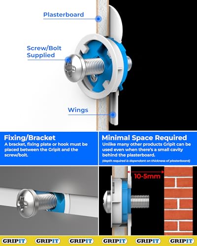 Gripit Blue Heavy-Duty Plasterboard Fixings - TV Mounting Kit - Pack of 4 - Holds Up to 113kg - Reusable Drywall Anchor for TVs, Stud Walls, Kitchen Cupboards & Boilers – UK Designed