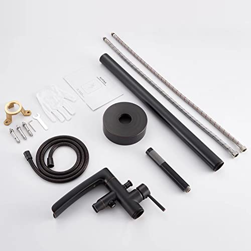 Wowkk Waterfall Freestanding Bathtub Faucet Oil Rubbed Bronze Floor Mount Tub Filler Brass Single Handle Bathroom Faucets With Hand Shower #TOP6
