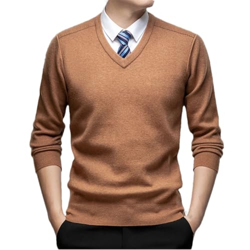 Men Wool Knit Tops Thick V-Neck Long Sleeves Solid Colors Business Pullover Sweater