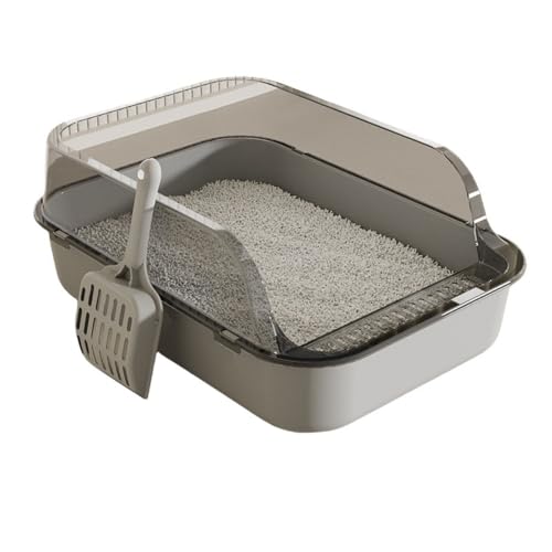 SIzlaho ハイフェンス半密閉式猫用トイレボックス、猫用トイレスコップと消臭バッグ付き、ペット用品猫用トイレ、厚めのデザインで洗面器の底が深くなり、細菌の増殖を抑え、お手入れが簡単、ペット (グレー)