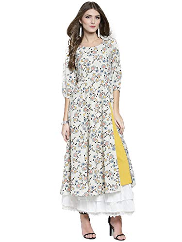 Image of Sera Women's Floral Black Polyester Anarkali Fusion Calf Length Kurta