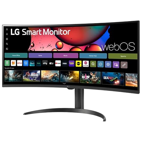Image of LG 34SR65QC-B 34 Inch Smart Monitor WQHD 1440P Curved Screen with Adjustable Stand Bundle with Elite Suite 18, 2X HDMI Cable and Deco Gear CPS Exclusive 26 Month Protection Pack (BEACH-CPS-26M500)