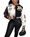 Molilove Womens Shakcet Printed Varsity Jackets College Color Block Jacket for Women Bomber Fr Baseb