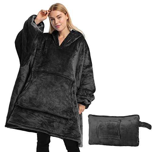 Catalonia Classy Sweat à Capuche surdimensionné Sherpa Blanket, Sweat à Capuche Super Doux et Chaud avec Un énorme Sac, Couverture de Pull en Peluche géante avec Capuche, pour Hommes Femmes, Noir