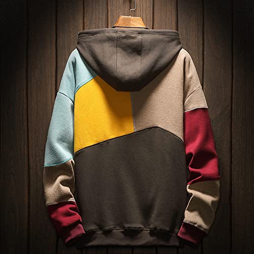 Moshtashio Men's Hoodie Color Block Drawstring Hooded Pullover Novelty Long Sleeve Sweatshirt (3X-Large, Khaki) #TOP3