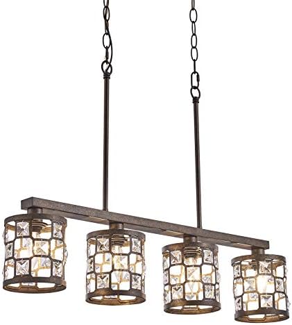 4 Light Kitchen Island Lighting, Industrial Chandelier with Oil Rubbed Bronze Finish, Linear Chandelier for Dining Room and Bar