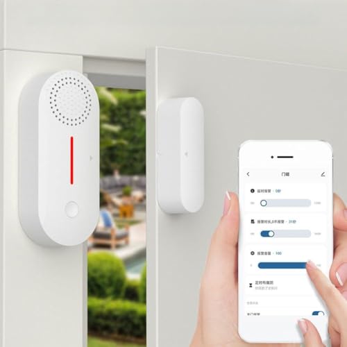 Gettimore Sensor de puerta con alarma antirrobo, control remoto a través de la aplicación Tuya, sonido y luz de 100 dB, seguridad para el hogar