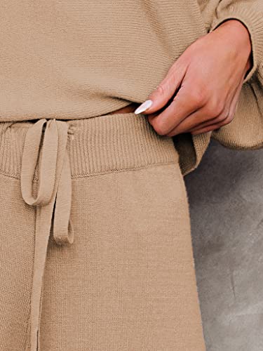 Ekouaer Knit Wide Leg Pants Set Cosy Knitted Sets Women's 2 Piece Outfit Casual Sweatsuits Khaki Xl #TOP2