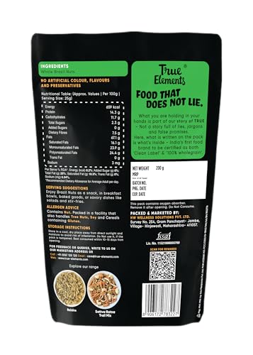 Image of True Elements Brazil Nuts 200g - High in Protein, High in Dietary Fibre | Premium Dry Fruits | Zero Cholesterol