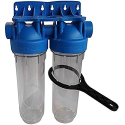 Filtro De Agua Para Casa Casero AQUAWATER - 104509 - Estación de doble filtro desnudo con el aflojamiento clave - Tamaño estándar 10 ´´- Conexión F20 / 27 (F3 / 4´´)