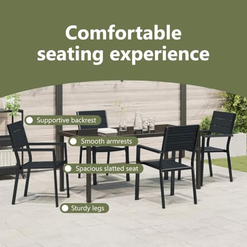 Ensemble de repas moderne de jardin 5 pcs vidaXL avec table rectangulaire noire - 6