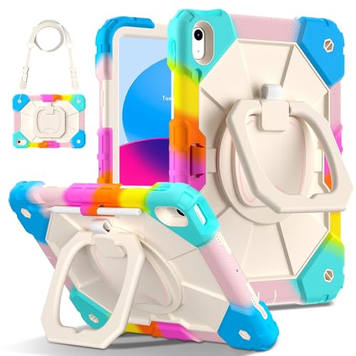 Coque iPad robuste antichoc A16 A19 contre les chutes avec support rotatif et dragonne