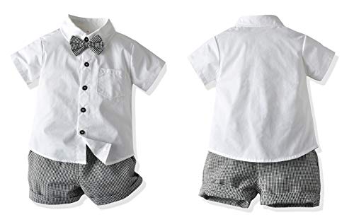 Conjunto de roupas infantis para meninos e meninos, camisa social com gravata borboleta + suspensóri