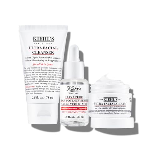 Kiehl's Smooth It Up Set, Ultra Facial Cleanser 75ml, Ultra Pure High-Potency Serum 9.8% Glycolic Acid, 30ml & Ultra Facial Cream, 28ml