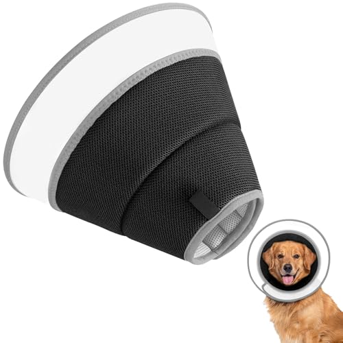 CUEMOON Collare a cono alternativo per cani, cono morbido per cani dopo l'intervento chirurgico, Collare Anti Morso o Leccato, Nero, L