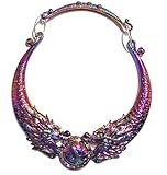 Rainbow Dragon Yin Yang Hmong Style Choker Collar 90's Retro Asian Chunky Anodized Metal Necklace