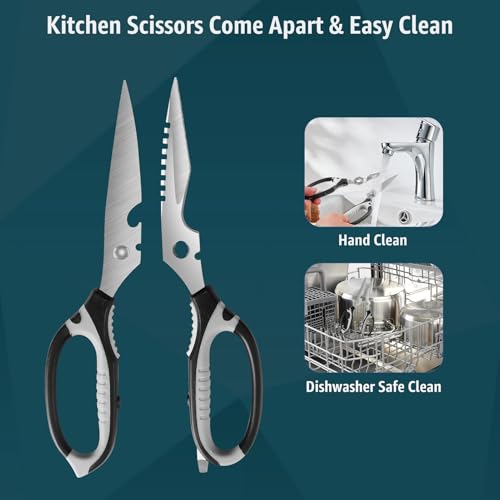 Image of BoFuYuan 9-Inch Detachable Heavy Duty Kitchen Scissors for Food, Black | Multifunctional, Sharp Serrated Blade, Dishwasher Safe, Ergonomic Non-Slip Handle, Multipurpose Cooking Food Cutting Shears