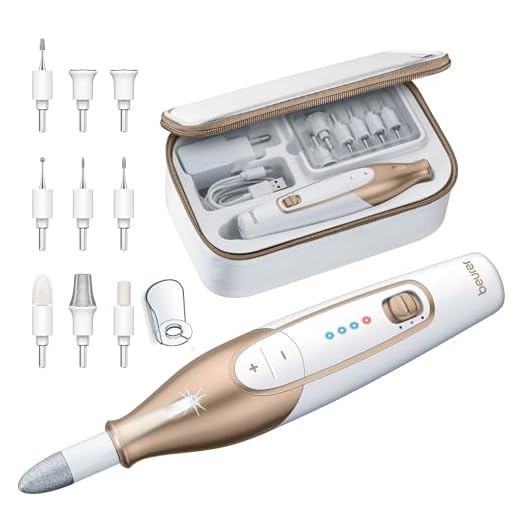 Beurer MP 64 Set de manicura y pedicura profesional con batería recargable, torno para uñas inalámbrico, 10 accesorios para el cuidado de las uñas, con luz LED