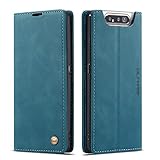QLTYPRI Hülle für Samsung Galaxy A80 A90, Vintage Dünne Handyhülle mit Kartenfach Geld Slot Ständer PU Ledertasche TPU Bumper Wallet Hülle Flip Schutzhülle für Samsung Galaxy A80 A90 - Blau