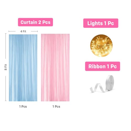 Image of Party Propz Baby Shower Backdrop Decoration - 4 Pcs Baby Shower Curtain Kit with Light, Mom to Be Decoration Items Set (Net)
