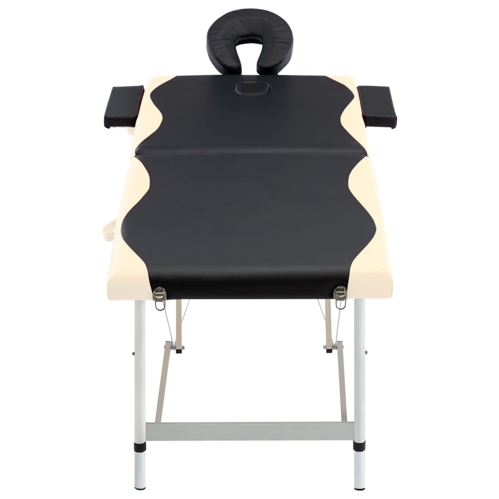Lettino da Massaggio Pieghevole a 2 Zone con Struttura in Alluminio, Nero Beige, Poggiatesta e Braccioli Regolabili, Borsa per il Trasporto, per Uso Domestico e Professionale