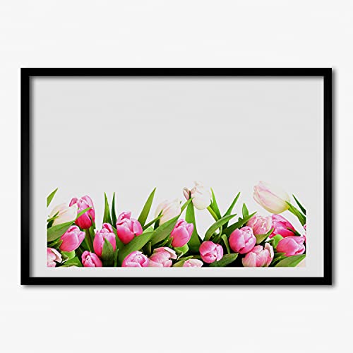 Cadre photo 70x50 cm Tulup en bois MDF avec affiche de tulipes roses pour salon moderne