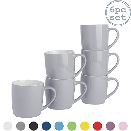 Rink Drink Argon Tableware Té Café - 6pc contemporáneo de Colores Tazas de cerámica Set - 350 ml - Gris - Pack de 6