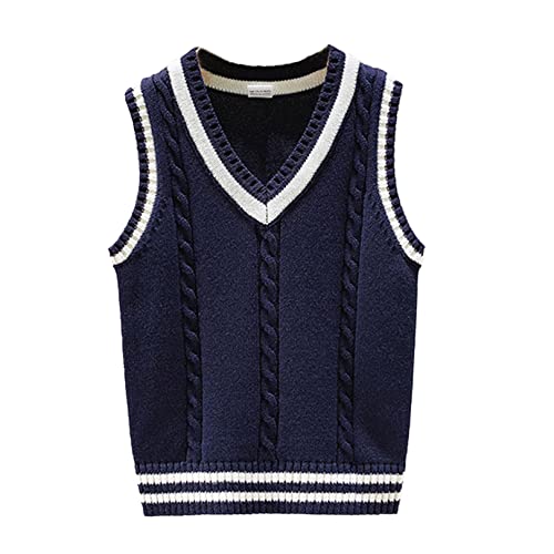 easyforever Boys Girls Uniform Knitted Vest V Neck Sleeveless Cable Crochet Knitwear Sweater Waistcoat Pullover Cardigan