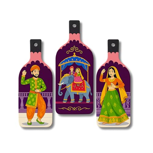 Image of GiftOday Rajasthani Puppet Dance Wooden Wall Hanging for Home & Kitchen Decor | Decoration Items for Livingroom | Modern Artwork Item for Office, Hallway | Decorative Mdf Wall Hanger (Set of 3)