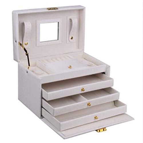 Preisvergleich Produktbild LKJLIN Schmuckkästchen Schmuck Aufbewahrungsbox Verpackung Ringe Display Veranstalter Mädchen Halsketten Halter Ohrringe Makeup Box Kosmetik Beauty Case Geschenke,Weiss