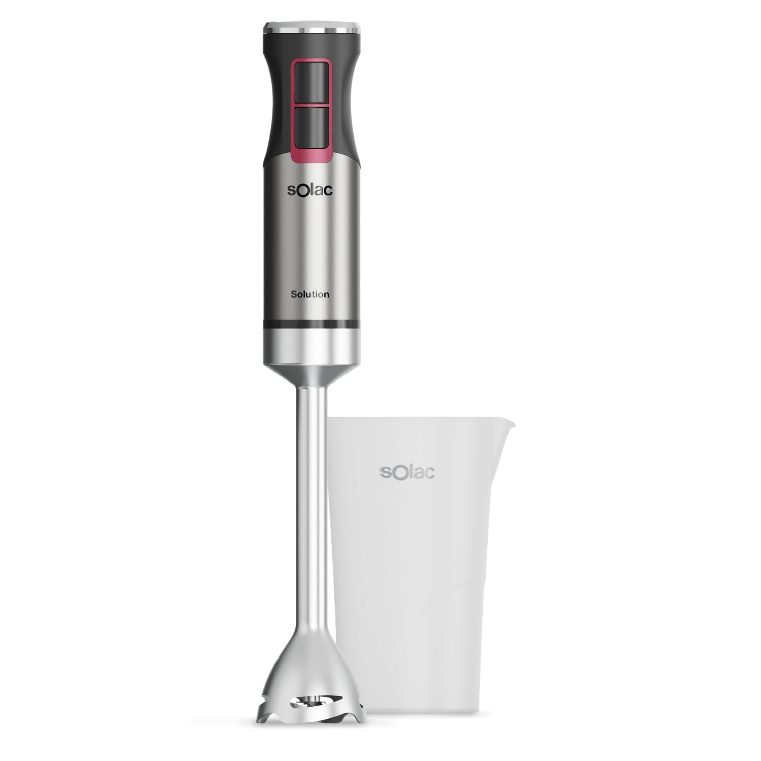 Solac Solution – Batidora de Mano 1503, 1500W, Velocidad Ajustable + Turbo, 4 Cuchillas Inox, Varilla Inox, Vaso Medidor 700ml, Ergonómica, Antisalpicaduras, Desmontable, Apta Lavavajillas