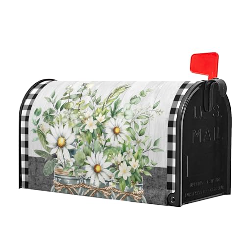 Image of Spring Mailbox Covers Magnetic Standard Size 25x21 Inch Floral Buffalo Plaid Mailbox Decorations Wrap Holiday Outdoor Decor Post Letter Box Cover for Home Garden Yard