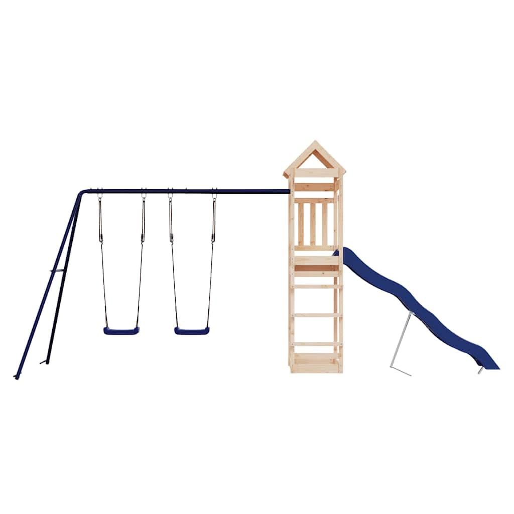 Torre da gioco in legno di pino massiccio con scivolo e doppia altalena, giocattolo da giardino per bambini dai 3 agli 8 anni, con sabbiera e struttura da arrampicata, stabile torre da