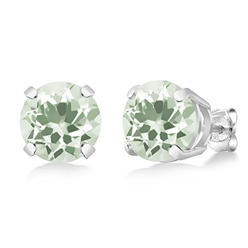 Gem Stone King 925 Sterling Silver Prasiolite Gemstone Birthstone Stud Earrings 3.40 Ct Round 8MM
