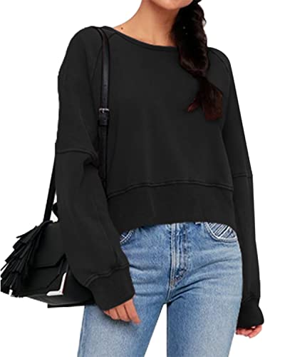ReachMe Womens Open Back Sweatshirts Crop Backless Long Sleeve Shirts Off The Shoulder Crewneck Workout Tops2