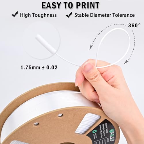 Image of OVV3D Silk PLA Filament 1.75mm, Upgrade White PLA Filament 3D Printer Filament, Silk White 3D Printing Filament, 3D Filament 1.75 + /- 0.02mm, Silk 1.75 PLA Filament for 3D Printer and 3D Pen, 1kg